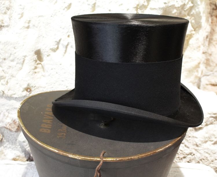 Cappello a cilindro e scatola originale, Bravard, fine XIX secolo