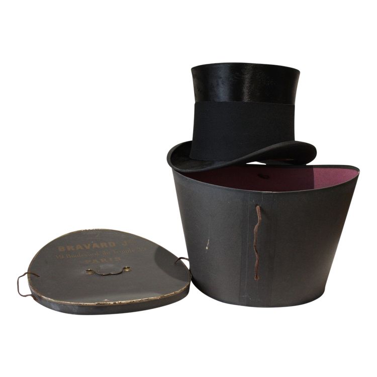 Cappello a cilindro e scatola originale, Bravard, fine XIX secolo