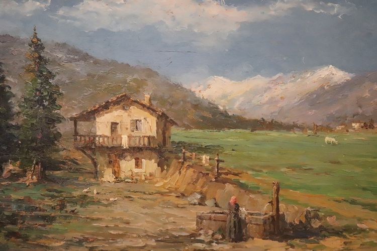 Italienische Berglandschaft, signiertes Ölgemälde, 20. Jahrhundert