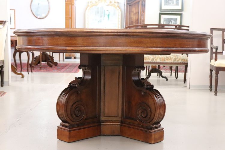 Table à manger ovale à rallonge en noyer du 19e siècle, longueur Mt 7.80