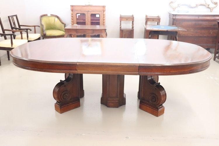 Table à manger ovale à rallonge en noyer du 19e siècle, longueur Mt 7.80