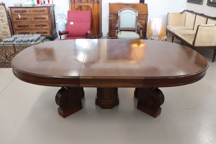 Table à manger ovale à rallonge en noyer du 19e siècle, longueur Mt 7.80