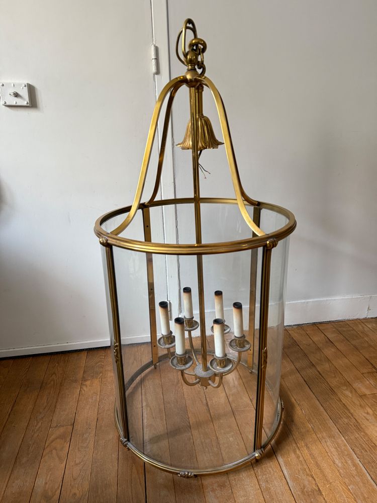 Grande lanterna in bronzo e ottone dorato in stile Luigi XVI