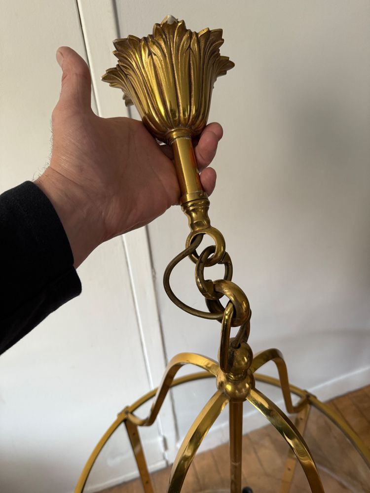 Grande lanterna in bronzo e ottone dorato in stile Luigi XVI