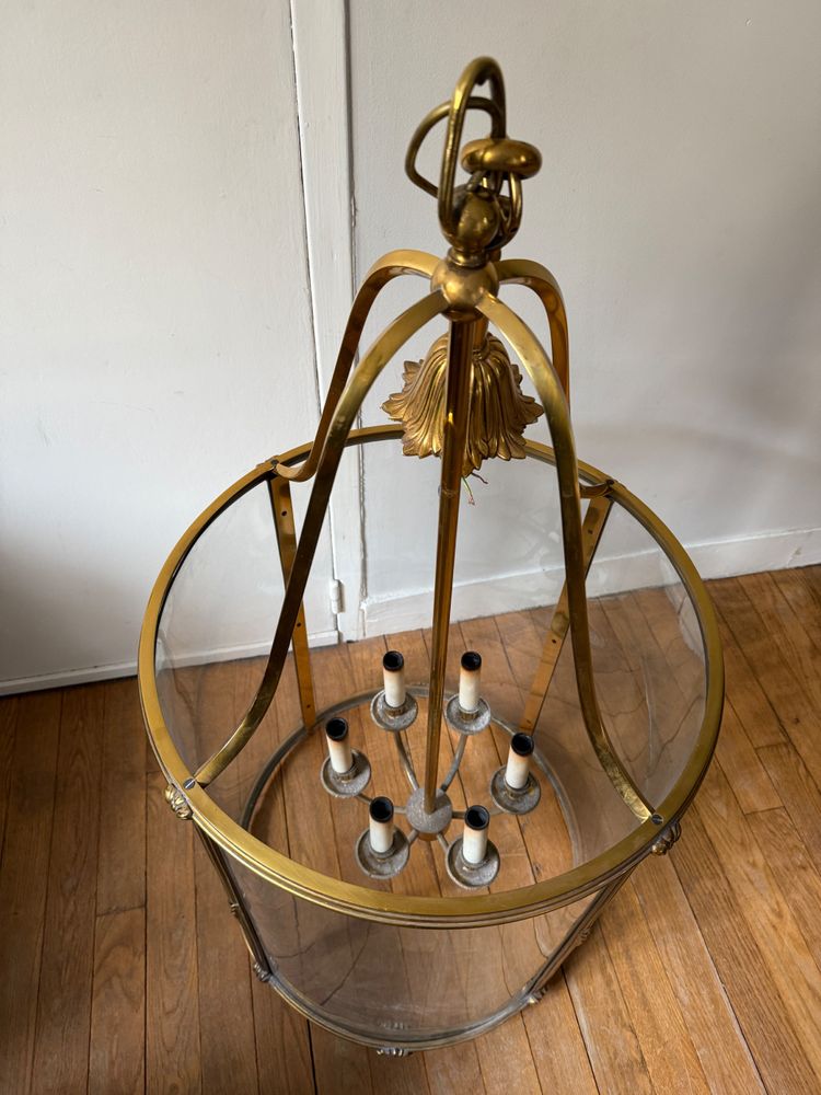 Grande lanterna in bronzo e ottone dorato in stile Luigi XVI
