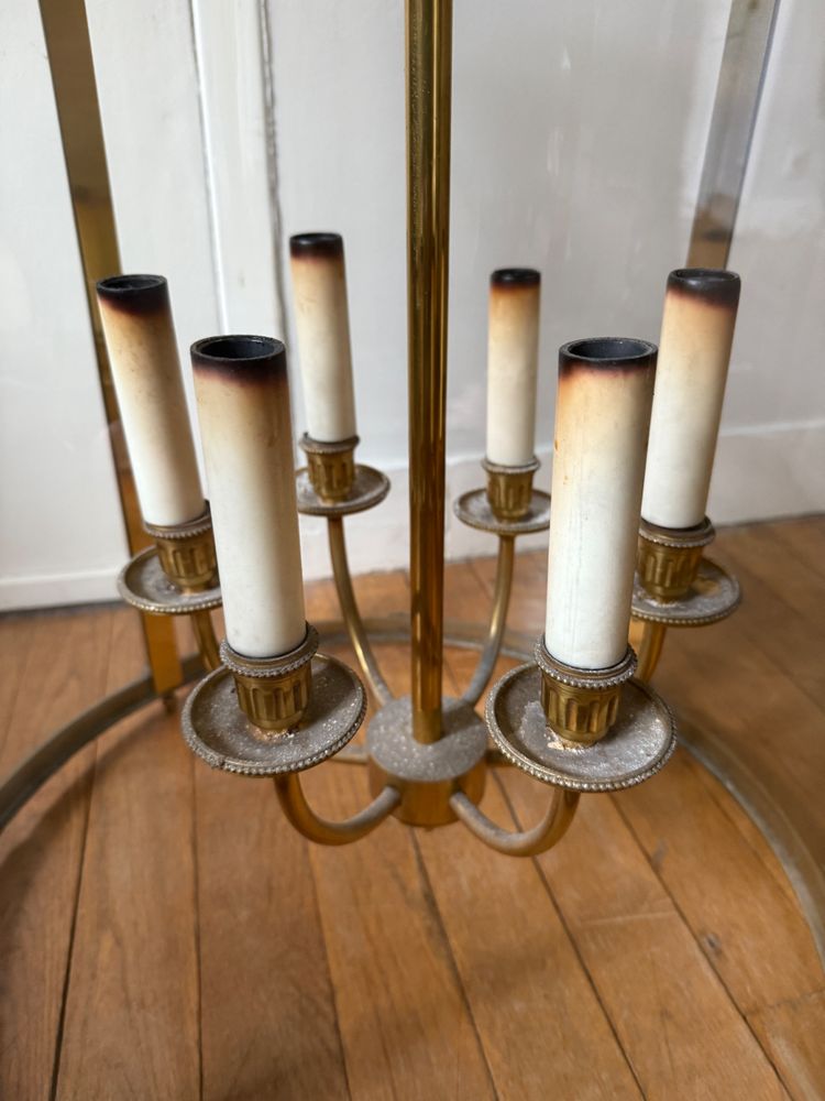 Grande lanterna in bronzo e ottone dorato in stile Luigi XVI