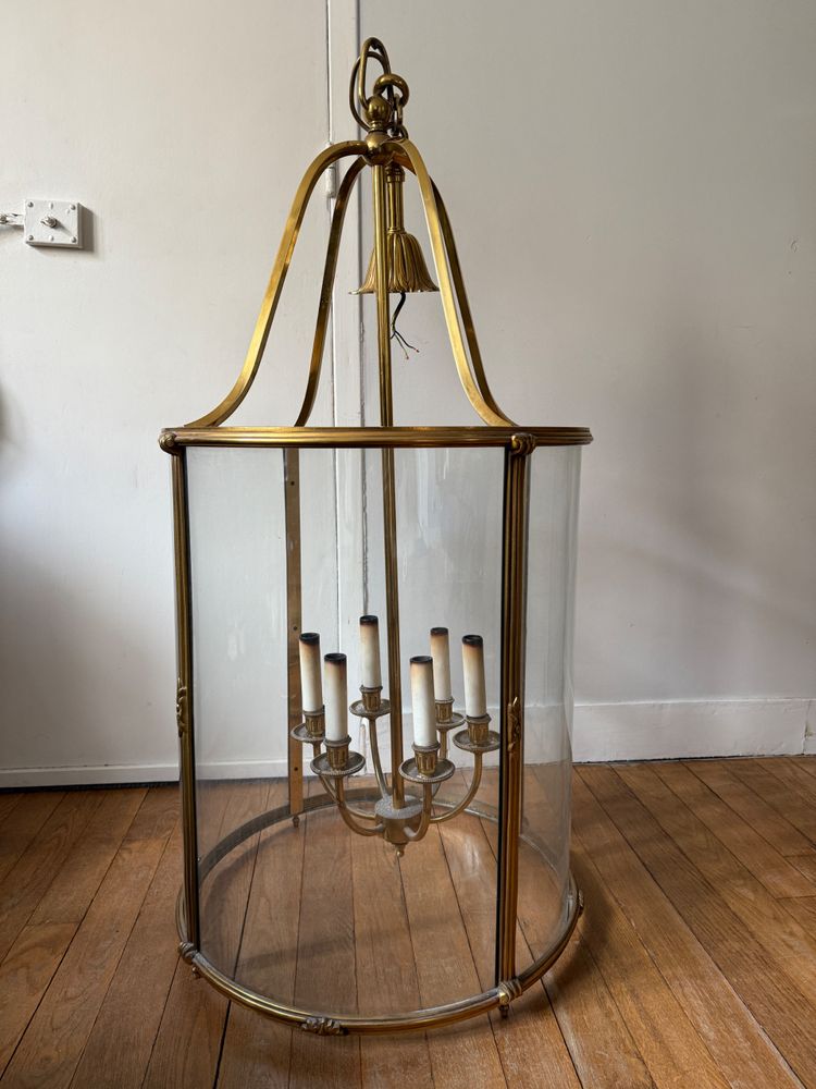 Grande lanterna in bronzo e ottone dorato in stile Luigi XVI