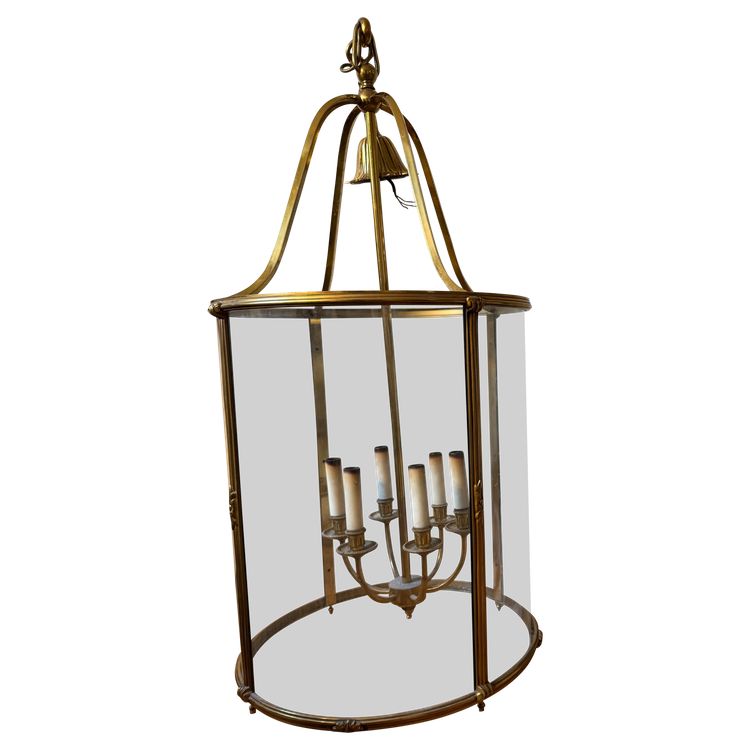 Grande lanterna in bronzo e ottone dorato in stile Luigi XVI