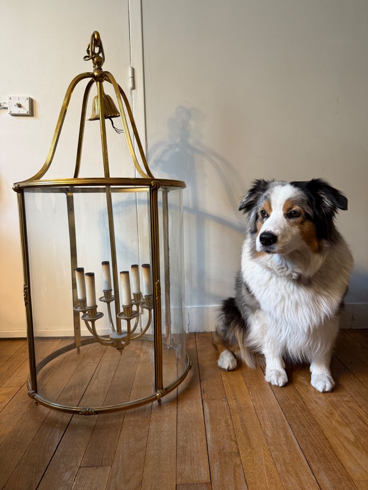 Grande lanterna in bronzo e ottone dorato in stile Luigi XVI