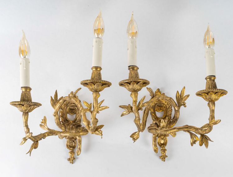 Set of four Chiseled Bronze two-light sconces Italy circa 1850