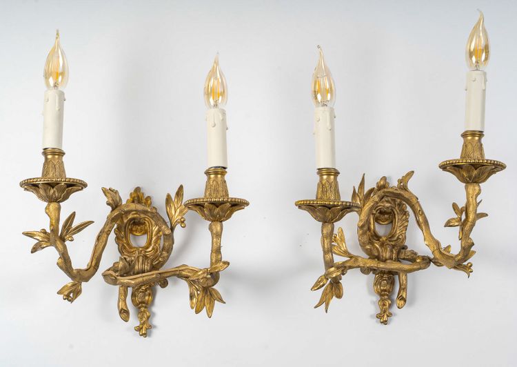 Set of four Chiseled Bronze two-light sconces Italy circa 1850