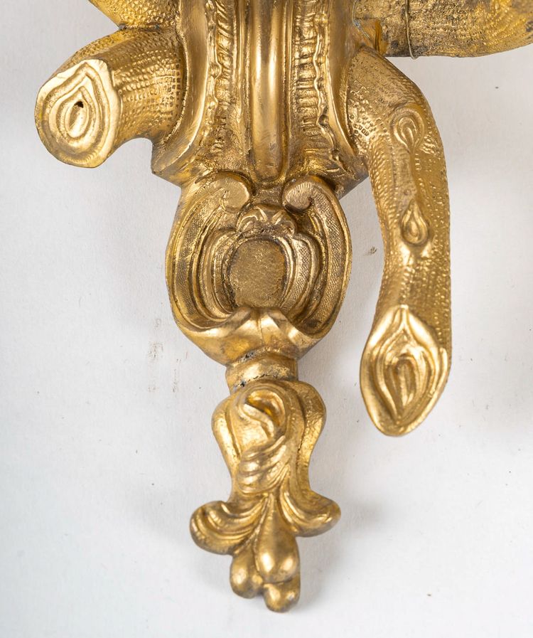 Set of four Chiseled Bronze two-light sconces Italy circa 1850