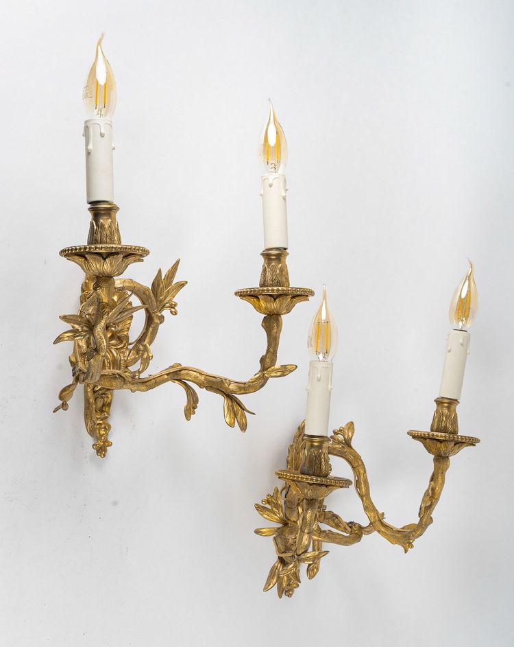 Set of four Chiseled Bronze two-light sconces Italy circa 1850