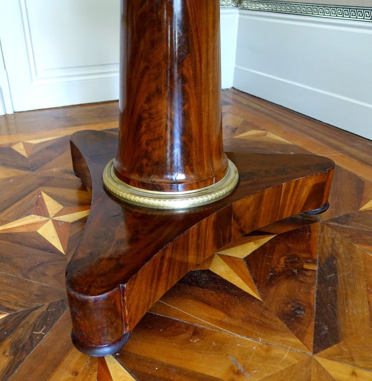 Empire period tripod pedestal table, mahogany and Turquin blue marble