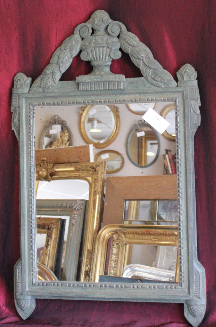 55 x 88 cm Antique carved wood mirror with patina in the Louis XVI Directoire style