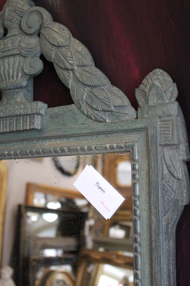 55 x 88 cm Antique carved wood mirror with patina in the Louis XVI Directoire style