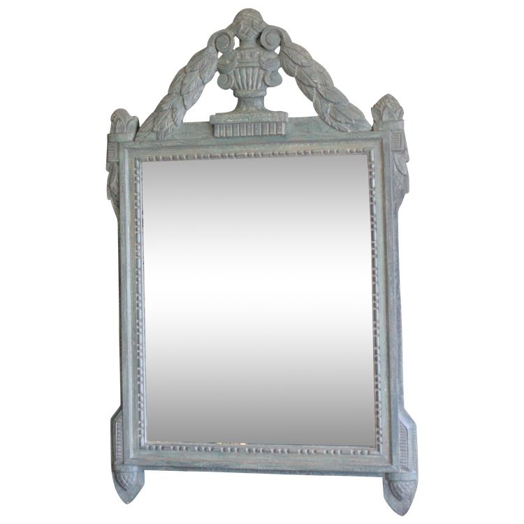 55 x 88 cm Antique carved wood mirror with patina in the Louis XVI Directoire style