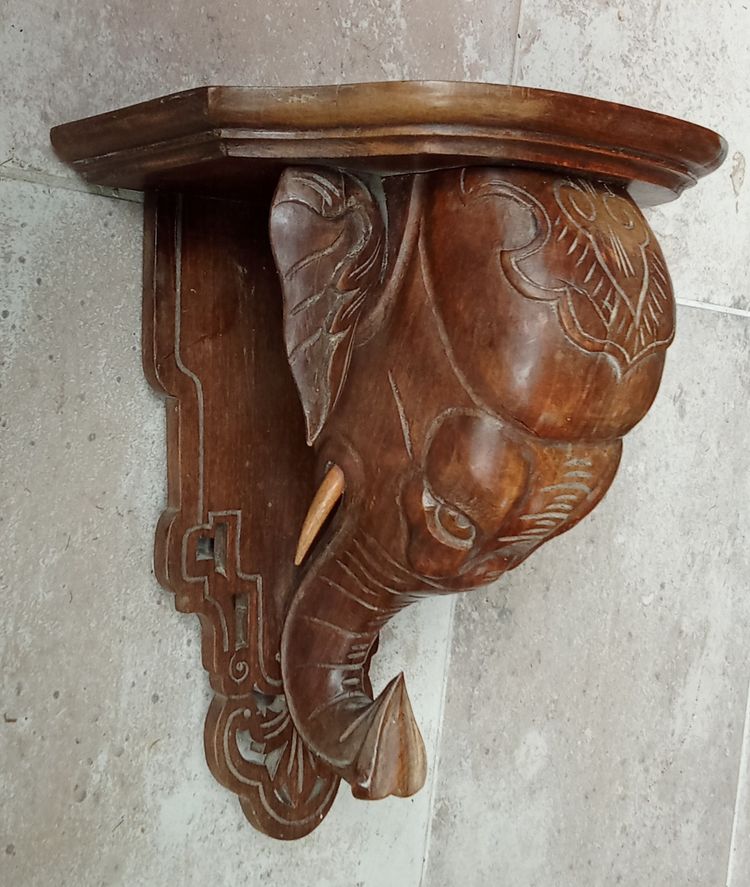 Ancienne console d applique étagère éléphant bois sculpté 
