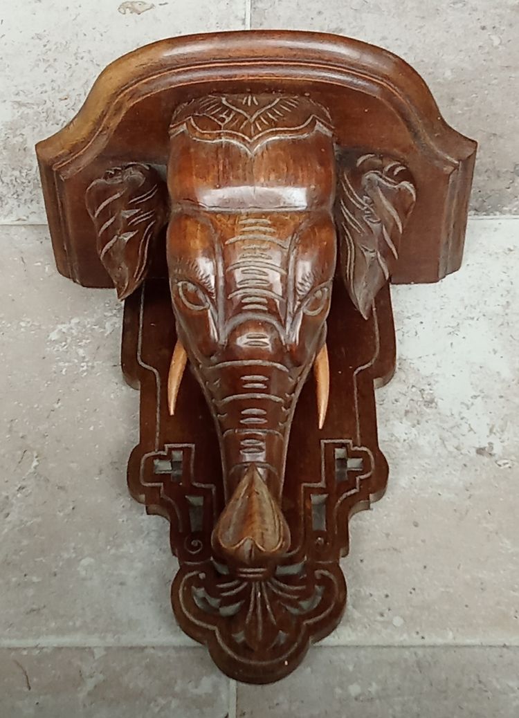 Ancienne console d applique étagère éléphant bois sculpté 