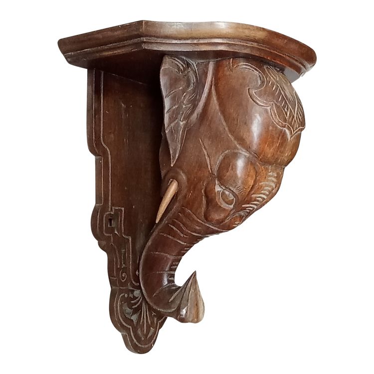Ancienne console d applique étagère éléphant bois sculpté 