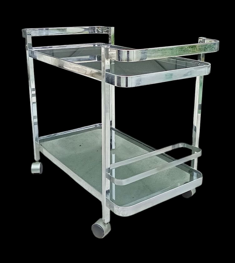 Trolley bar cart chrome smoked glass design 1970
