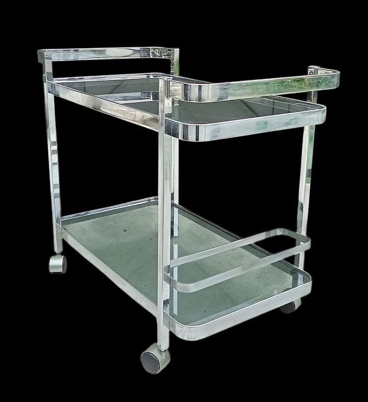 Trolley bar cart chrome smoked glass design 1970