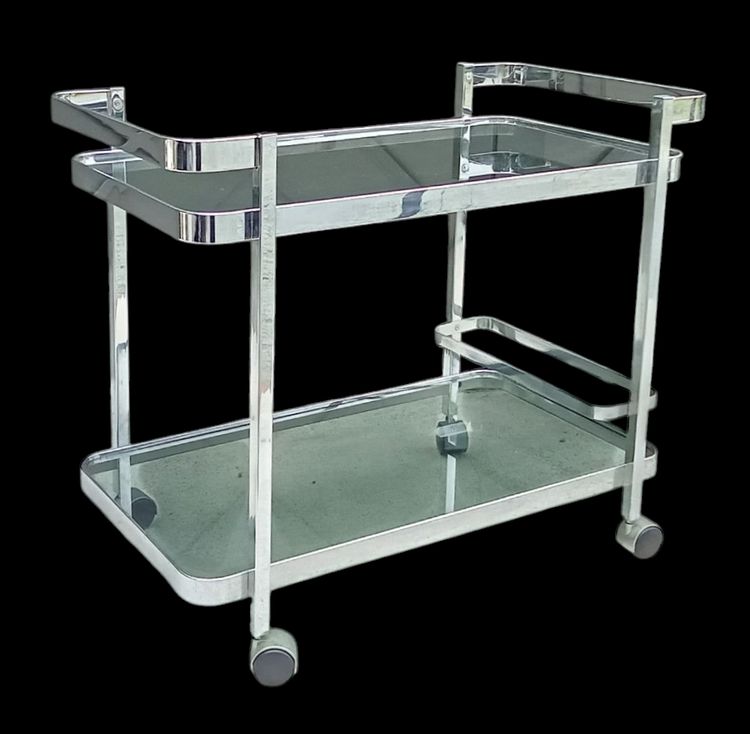 Trolley bar cart chrome smoked glass design 1970