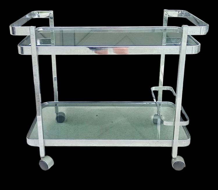 Trolley bar cart chrome smoked glass design 1970