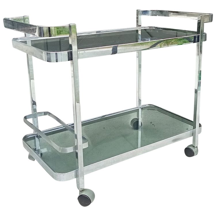 Trolley bar cart chrome smoked glass design 1970