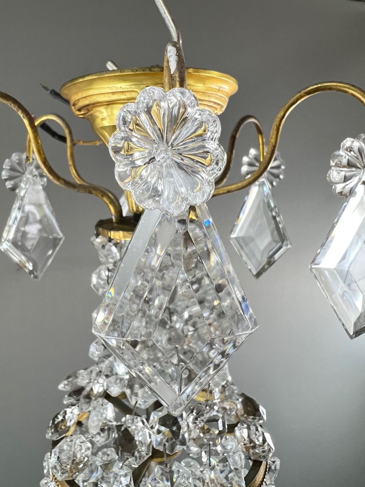 Lampadario a cesto in cristallo e bronzo dorato, stile Luigi XVI, fine XIX secolo