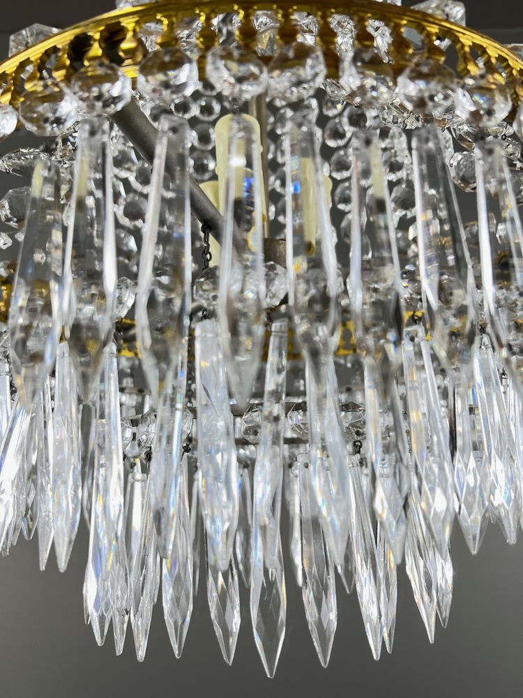 Lampadario a cesto in cristallo e bronzo dorato, stile Luigi XVI, fine XIX secolo
