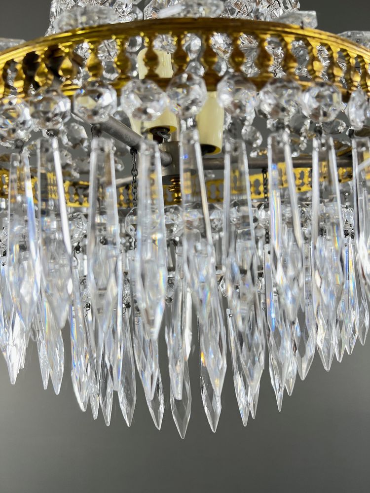 Lampadario a cesto in cristallo e bronzo dorato, stile Luigi XVI, fine XIX secolo