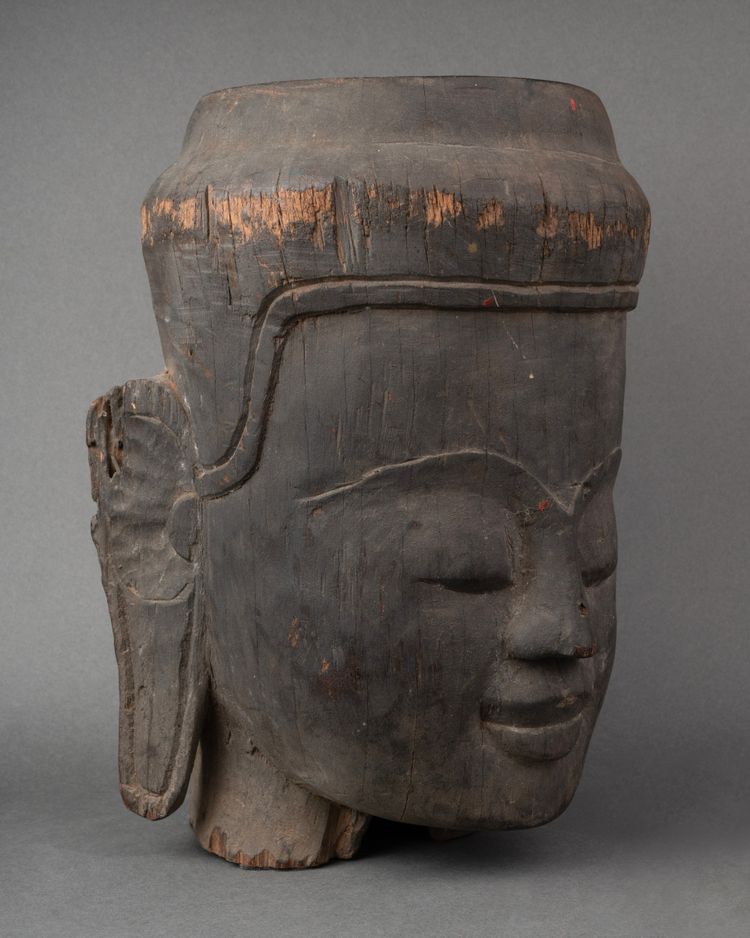 Carved Wooden Head, Cambodia, 19th Century