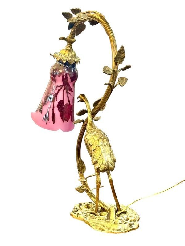 André Delatte Lampada da tavolo "Trampoliere e rose