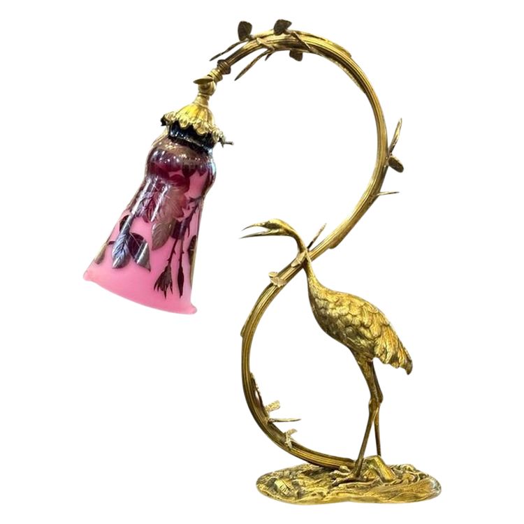 André Delatte Lampada da tavolo "Trampoliere e rose