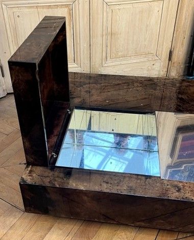 Aldo Tura (1909-1963). Large, low, square bar table, covered in parchment