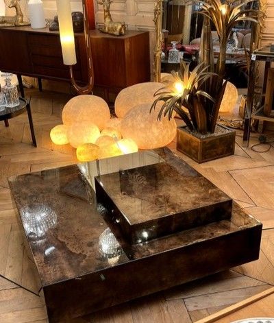 Aldo Tura (1909-1963). Large, low, square bar table, covered in parchment