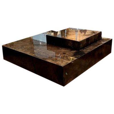 Aldo Tura (1909-1963). Large, low, square bar table, covered in parchment