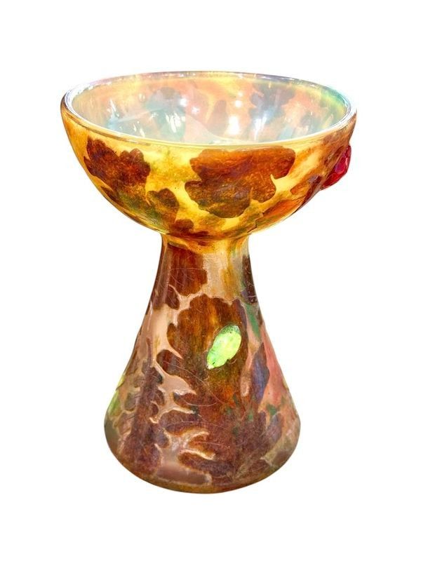 Daum Rare Calice Vase "Feuilles De Chênes Et Cabochons" (Eichenblätter und Cabochons)