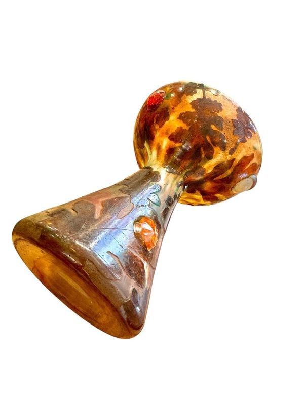 Daum Rare Calice Vase "Feuilles De Chênes Et Cabochons" (Eichenblätter und Cabochons)