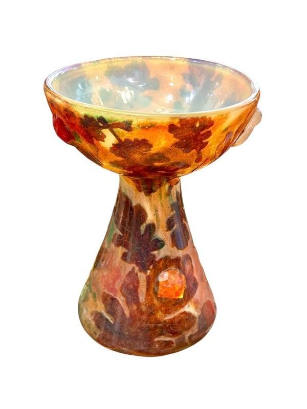 Daum Rare Calice Vase "Feuilles De Chênes Et Cabochons" (Eichenblätter und Cabochons)