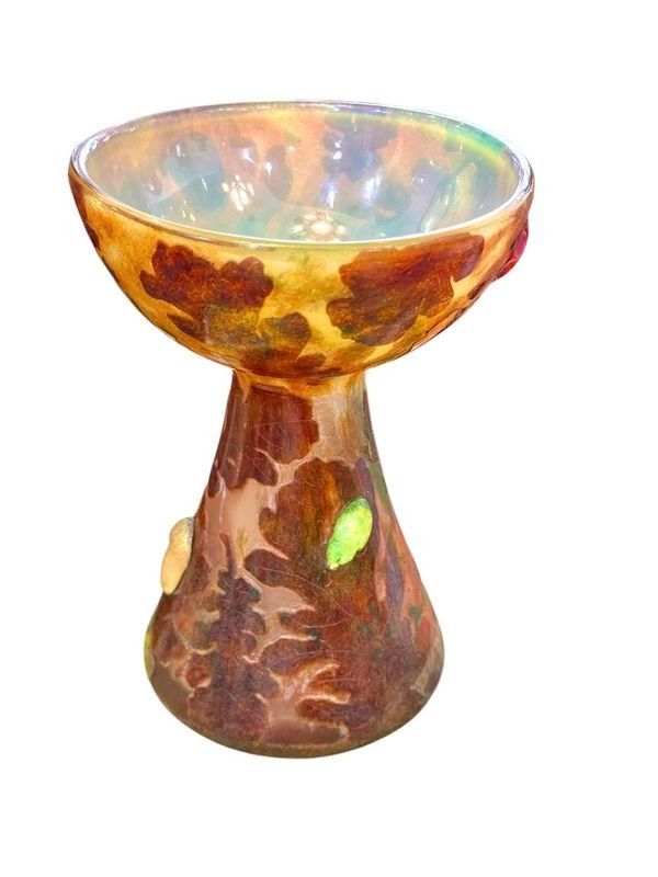 Daum Rare Calice Vase "Feuilles De Chênes Et Cabochons" (Eichenblätter und Cabochons)