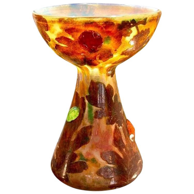 Daum Rare Calice Vase "Feuilles De Chênes Et Cabochons" (Eichenblätter und Cabochons)