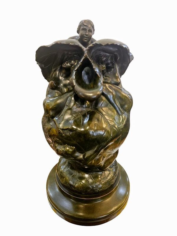 Jean Coulon Bronzeskulptur "Weinblätter Und Nymphen"