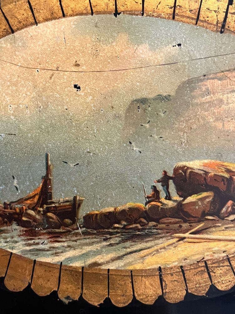 Grand plateau ovale tôle peinte Napoléon III