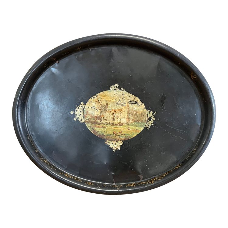 Napoleon III oval tray in painted sheet metal