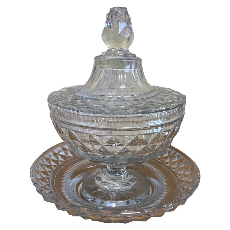 Drageoir Kristall Diamantspitzen Baccarat 1825-1840