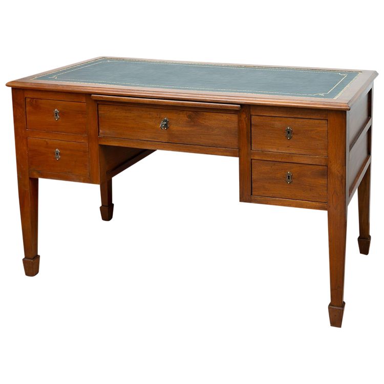 Bureau ancien Louis XVI de centre de pièce en noyer massif. Naples, XIXe siècle.