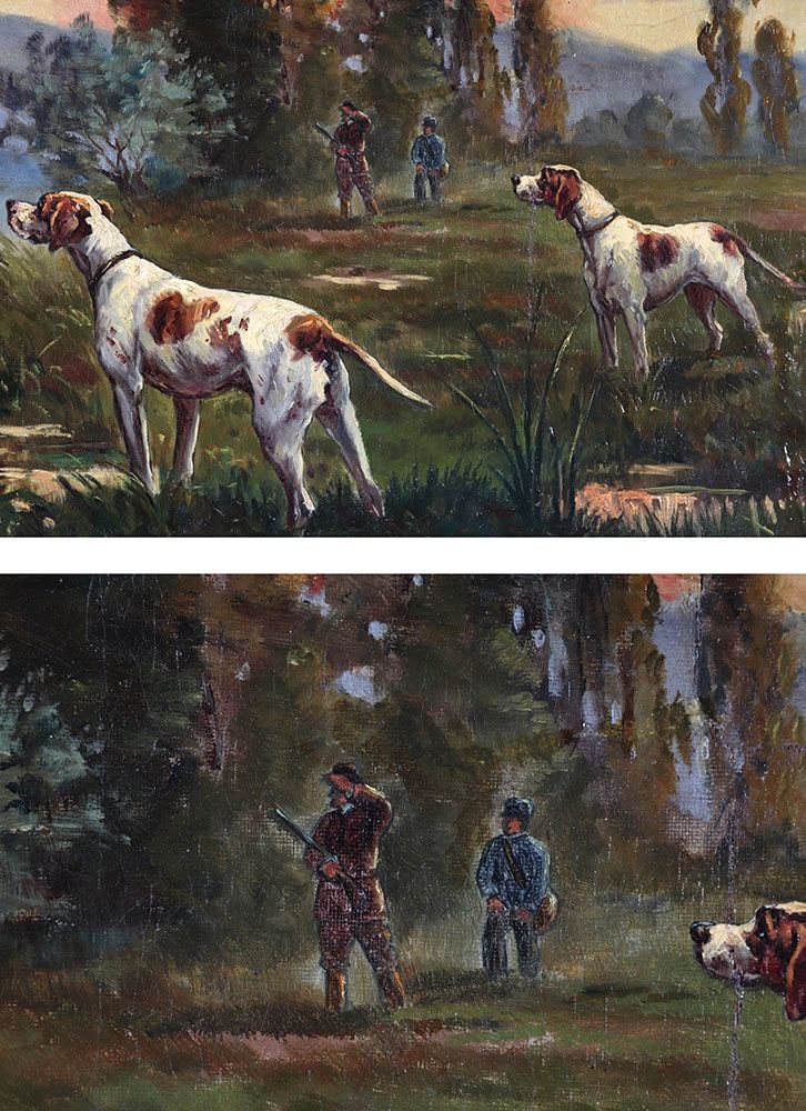Jagdbild, 75 cm, signiert: Moeris, Anfang 20 ème, Ecole Française