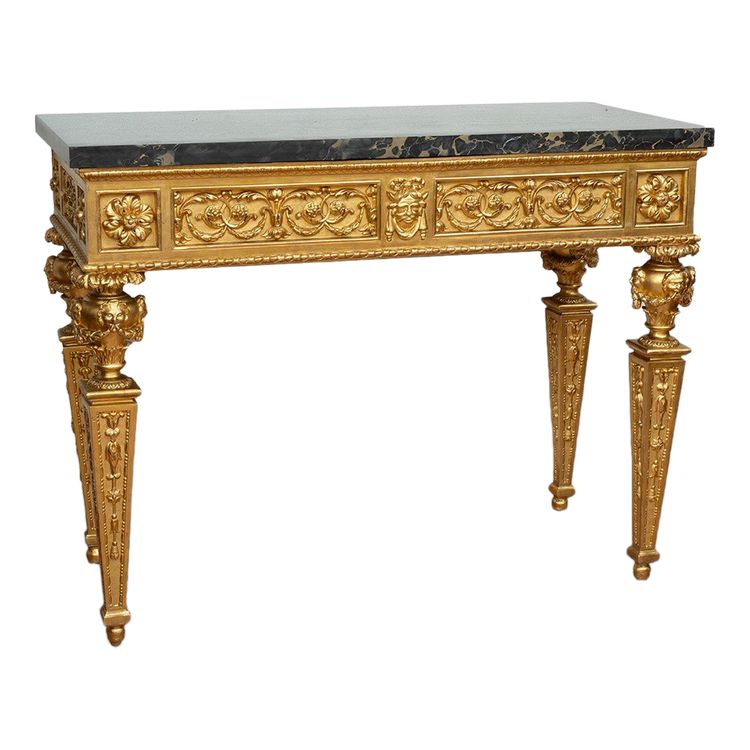 Console napolitaine ancienne Louis XVI en bois doré et sculpté. Époque XVIIIe siècle.